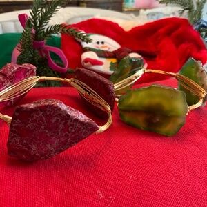 BOURBON AND BOWTIES LARGE STONE BANGLE BRACELETS SET OF 2